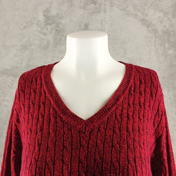 NWT KAREN SCOTT Christmas Sweater LARGE(12-14) Red Cable Knit V-neck Cotton 100% - Picture 3 of 12